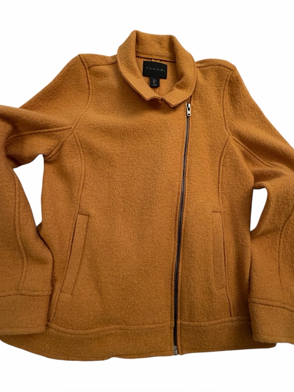 Tahari wool blend moto jacket features an asymmetric zip closure-Size Large